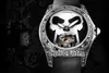 New 45mm Admiral's Cup Bubble Tattoo Carving Punk Steel Case Black Dial Big White Skull Automatic Tourbillon Mens Watch Rubber For Puretime