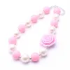 Conjunto de pulsera y collar grueso con flor rosa, cuentas DIY de moda para niños y niñas, conjunto de joyería con collar de cuentas gruesas de chicle