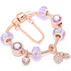 Diseñador de moda de lujo diamante cristal DIY cuentas europeas dulce corazón encanto brazalete pulsera para mujer niñas oro rosa