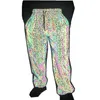 New colorful chaotic pattern reflective trousers European and American men's hip-hop colorful luminous casual Jogger Pants