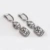 Vecalon 로얄 레이디 매달려 귀걸이 블루 5A 지르콘 CZ 화이트 골드 채워진 기념일 웨딩 드롭 귀걸이 여성 선물