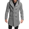 Mens New Style Fashion Hot Winter Warm Trench Coats Solid Button with Pocket British Style Woolen Casual Trench Overcoat Long Tops