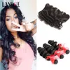 Brasilianska Peruvian Malaysian Indian Loose Wave Virgin Human Hair Weave 3 Bundlar med Lace Frontal Stängningar Nagel Airticed Remy Extensions