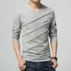 BROWON Fashion Trend Autumn T Shirt Men V Collar Long Sleeve T-Shirt Large Size Slim Fit Cotton Tops Tees Camisetas Male