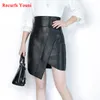 Hurtownie-Women Harajuku Moda Pokaż Wysoka Talia Asymetryczne ukośne widły czarny spódnica femme Oryginalna skóra Streetwear Wrap Gonne
