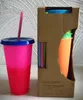 Cambio de color de la taza 700ml de alta capacidad plásticos reutilizables fría y caliente Vasos Copa del zumo de fruta Recipientes con tapa de paja 5 colores