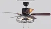 Loft Vintage Ceiling Fan Light E27 Edison 5 Bulbs Pendant Lamps Ceiling Fans Light 110V 220V 52 In. 5 Wooden Blades ( Bulbs included)