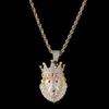 Fashion- White Gold Iced Out CZ Cubic Zirconia Crown Lion Mens Necklace Chain Designer Luxury Full Diamond Bling Hip Hop Jewelry for Men