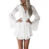 summer women girls white bohemian mini dress fashion spring solid lace casual clothes vneck long