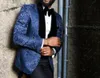 Popularne Przystojny Przycisk Blue Wzorce Ślub Groom Tuxedos Szal Kapel Groomsmen Mężczyźni Garnitury Prom Blazer (Kurtka + Spodnie + Krawat) No: 1865