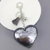 Mode Sequins Heart Nyckelringar För Kvinnor Kristall Rhinestone Pendant Charms Tassel Key Chain Lover Key Ring Presentbil Keyring Holder