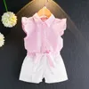 Kinderen outfits ins baby meisjes kleding sets kinderen zomer katoen chiffon t-shirt + rokken korte broek gestreept 2 stks pakken GGA2346