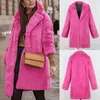 Simple Elegant Rose Red Women Faux Fur Coat Streetwear Autumn Winter Warm Plush Coat Female Plus Size Overcoat Party Wholesale