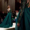 Jägare Grön Overskirts Evening Dresses Luxury 2019 Bateau Neck Långärmad Full Lace Beaded Formal Prom Gowns Vestidos de Fiesta