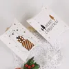 Envoltura de regalo Navidad blanco viento simple galletas de caramelo regalo forma de almohada caja plegable oso alce 3 árboles patrón de feliz navidad 14x10x2 8cm