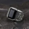 Vintage Ring Men Real Pure 925 Sterling Silver Jewelry Black Obsidian Natural Stone Rings For Mens Punk Rock Fashion D18111306