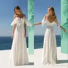 A-lijn strand chiffon jurken spaghettibandjes vloerlengte rugloze plooien trouwjurk bruidsjurken robe de marie