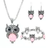 Fashion 10pcs/lot Classical Owl Turquoise Jewelry Sets 3 Piece Set Vintage Bohemia style Bracelet Pendant Necklace Earring Natural Stone Gift