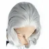 Parrucche Cosplay per capelli grigi in fibra ad alta temperatura, onda lunga naturale del corpo, parrucca anteriore in pizzo sintetico grigio bianco argento per donne africane