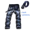 2018 Mens Harajuku Stripe Denim Jeans Casual Biker Slim Straight Pants Men Blue Designer Splice Jeans 42 44 46 Plus Size