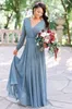Romantik Bohemian Gelinlik Modelleri Uzun Kollu Boho Düğün Konuk Elbise şifon Abiye Onur Hizmetçi Düğün için Elbiseler V Boyun Artı Boyutu