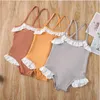 Baby Girls Swimsuit Kids Suspender Bikini One-Pieces Child Falbala Ruffle Solid Swimwear Baby Summer Bathing Suit Fashion Beachwear CYP635