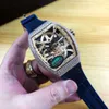 Popular New Men's Watch Imports Automatic Mechanical Movement 54 42MM Hollow Dial Diamond Bezel Leather Watchband Fashion Men251S