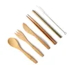 Набор столовых приборов для путешествий из натурального бамбука включает в себя нож, вилку, ложку, солому и чистящую щетку для кемпинга Office Lunch SN38