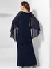 Elegant Dark Navy Sheath Column Chiffon Formal Evening Dress with Crystals Jewel Neck Floor Length Mother of the Bride Dresses Plus Size