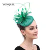 Sombreros de plumas para mujer, sombrero de Sinamay verde, gorro de fiesta, sombreros de fieltro, tocado de boda, accesorios para el cabello para ocasión