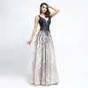 Robe de Soiree Gatsby 2019 luksusowe czarne cekiny ALINE Evening Sukienki Yousef Aljasmi Sexy V Neck Kościa Kryształowe arabskie sukienki 9400330
