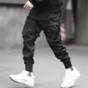 الرجال شرائط اللون كتلة اللون الأسود جيب البضائع السراويل 2019 ركض الحريم المتناثرة sweatpant الهيب هوب السراويل السوداء شارع الرقص بانت