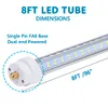 20pcs T8 T10 T12 LED 조명 튜브, 8ft, 120W, 6500K, 13000 루멘, 단일 핀 FA8베이스, V 모양, 투명 커버, 밸러스트 우회, 듀얼 엔드 파워