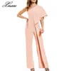 Women's Jumpsuits & Rompers Slash Neck Womens White Jumpsuit Long Wide Leg Pants Solid Elegant Party1