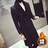 Homens Winter Long Thick Warm Jacket Slim Fit Black Cinza Trench Cinza Casaco de lã com colarinho de pele Double Brested Grossed Padding Revestimento