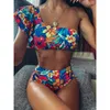 2020 Sexig Bikini Badkläder Kvinnor Baddräkt Push Up Biquini Brazilian Bikini Set Tie Up Summer Beach Wear Print Badkläder Kvinna