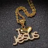 Bling Zirkonia Jesus Anhänger Halskette für Männer Iced Out vergoldete Buchstaben Halsketten Herren Gold Hip Hop Designer Markenschmuck