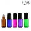 5 colori 5ml Mini Roll On bottiglia di vetro Fragranza densa BOTTIGLIE DI VETRO DI PROFUMO SFERA IN ACCIAIO INOSSIDABILE Per OLIO ESSENZIALE