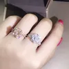 18K Rose Gold Flower Diamond Ring Princess Engagement Ringar För Kvinnor Bröllop Smycken Bröllop Ringar Tillbehör Storlek 5-11 Gratis frakt