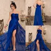 Robes de soirée bleu royal sans bretelles 3D Appliques florales fendues en mousseline de soie grande taille robes de soirée Abendkleider robe formelle robes de soirée