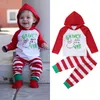Set di abbigliamento a maniche lunghe per bambina e neonato di Natale Felpe con cappuccio per lettere di moda per neonati + abiti per pantaloni a righe