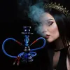 REANUICE Hookah 11" 2 Hose Complete Set Silicone Tube Ceramic Blue Smoking Glass Shisha with Heat Management System