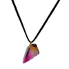 Natural seven-color raw stone crystal pendant DIY transparent multicolor gem leather rope pendant necklace