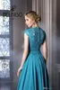 2020 Blue Mother of the Bride Dress A Line V Neck Lace Cap Sleeve Wedding Guest Dress Floor Length Plus Size Formal Gowns