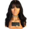 Spets front mänskliga hår peruker för kvinnor svart kroppsvåg laced peruk pre plocked 130 density brasilianska spets fram peruk med bangs remy