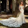 Vinatge Lace Mermaid Wedding Dresses Off the Shoulder Backless Bridal Gowns With Long Hides Beaded Court Train Vestido de Novia9900681