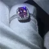 Moda artesanal anel 925 prata esterlina 5a rosa cz pedra de noivado anéis de banda de casamento para as mulheres homens festa de presente da jóia