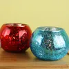 Handgefertigter Mosaik-Teelichthalter aus Glas, rund, Eisstruktur, Kerzenschale, zum Basteln, Rot, Blau, Gold, Silber, für Hochzeitsfeiern