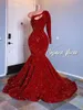 Czerwone cekiny na ramię syrenę długie sukienki balowe 2020 Ruchowa suknia wieczorowa z długim rękawem Plus Formal imprezy zużycie BC3613 298E