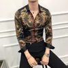 Spring Autumn Mens Gold Shirts Luxury Baroque Shirts Camisa Slim Fit Black Golden Men Designer